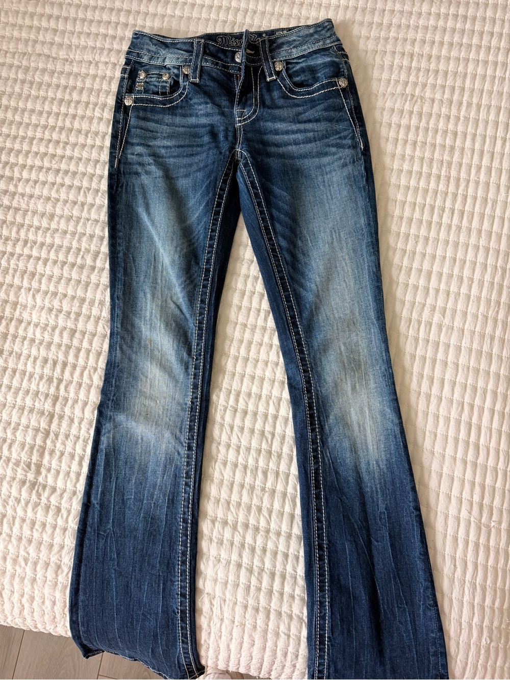 Miss Me Dark Wash Flared Jeans with Fading